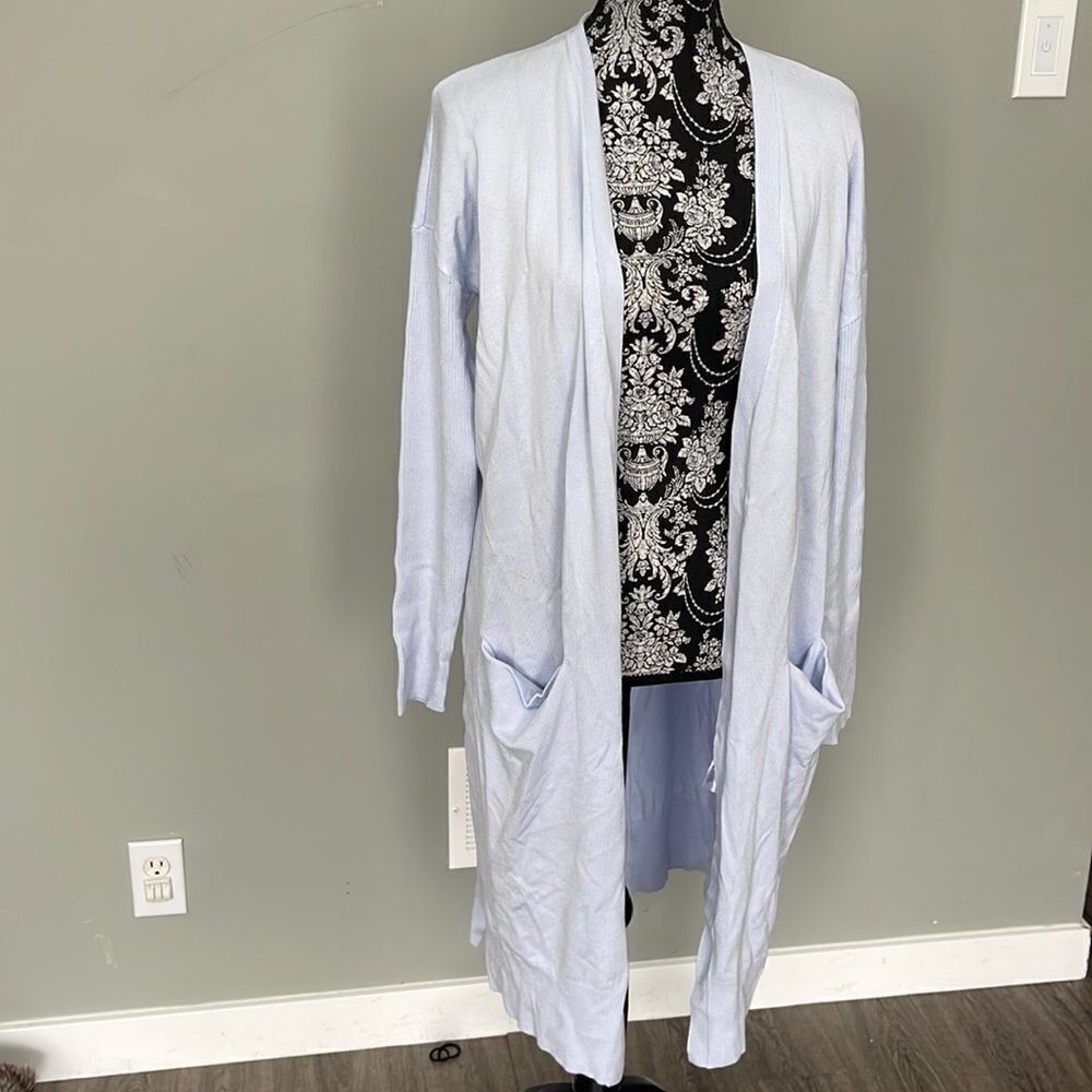 Ellen Tracy Long Sleeve Side Slit Cardigan-Baby Blue-Small
